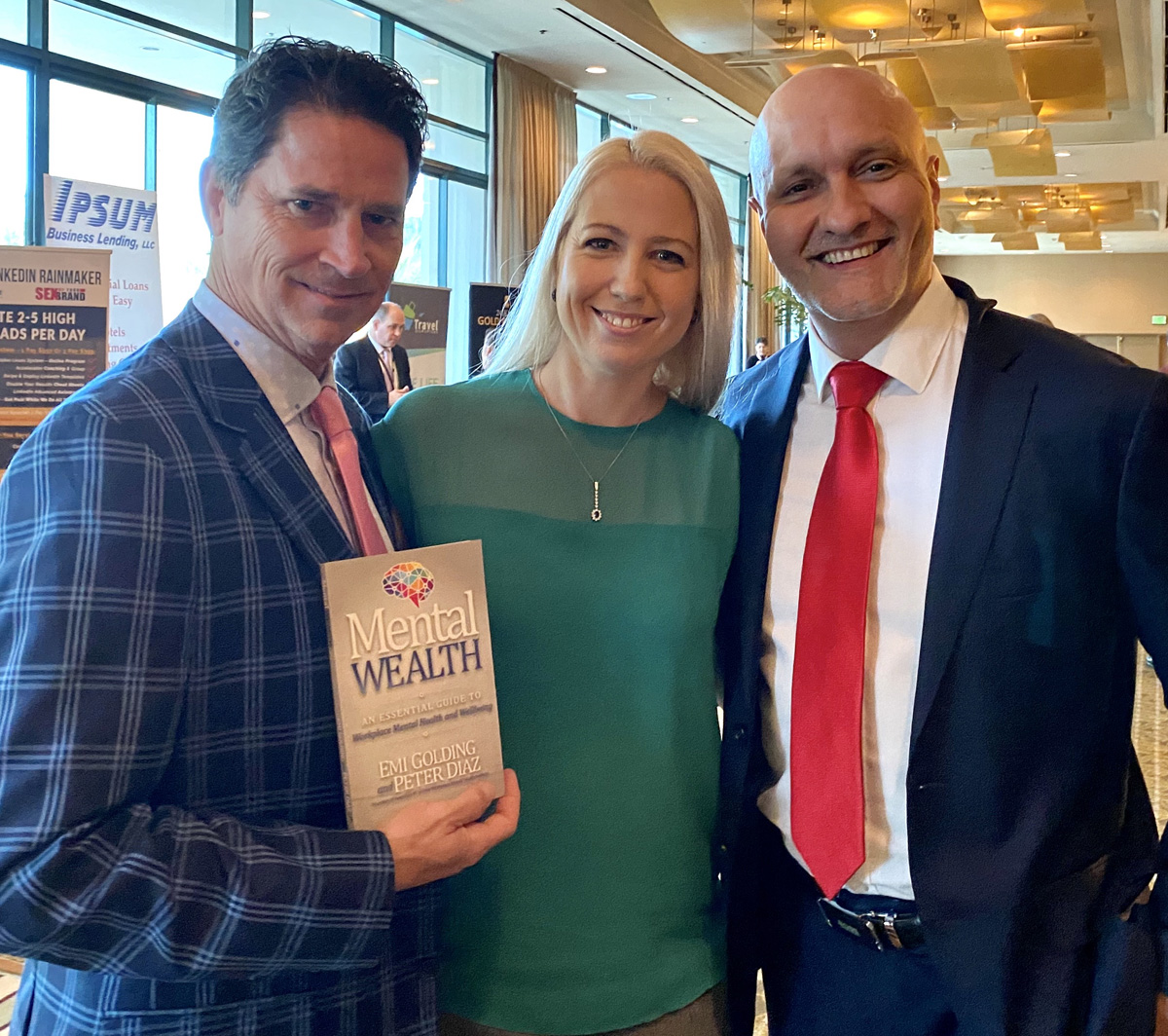 Dan Eckelman from USA with Emi Golding and Peter Diaz with Mental Wealth book