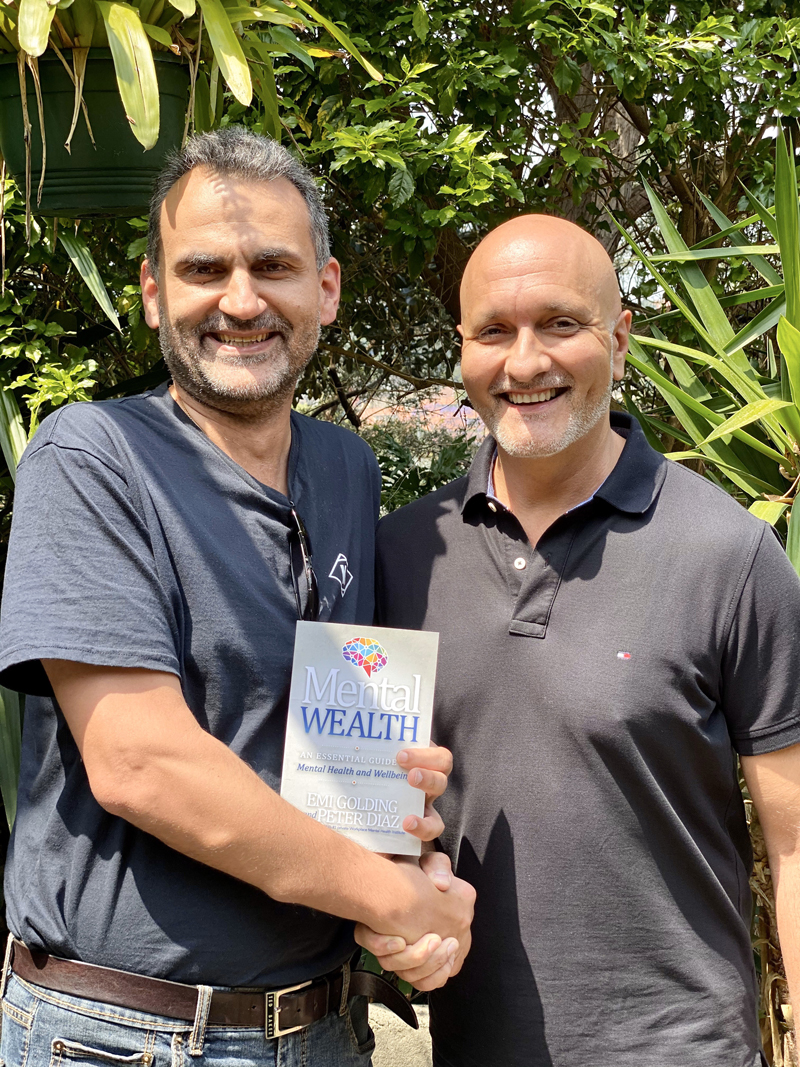 Stephen Stavroulakis with Peter Diaz and the Mental Wealth book